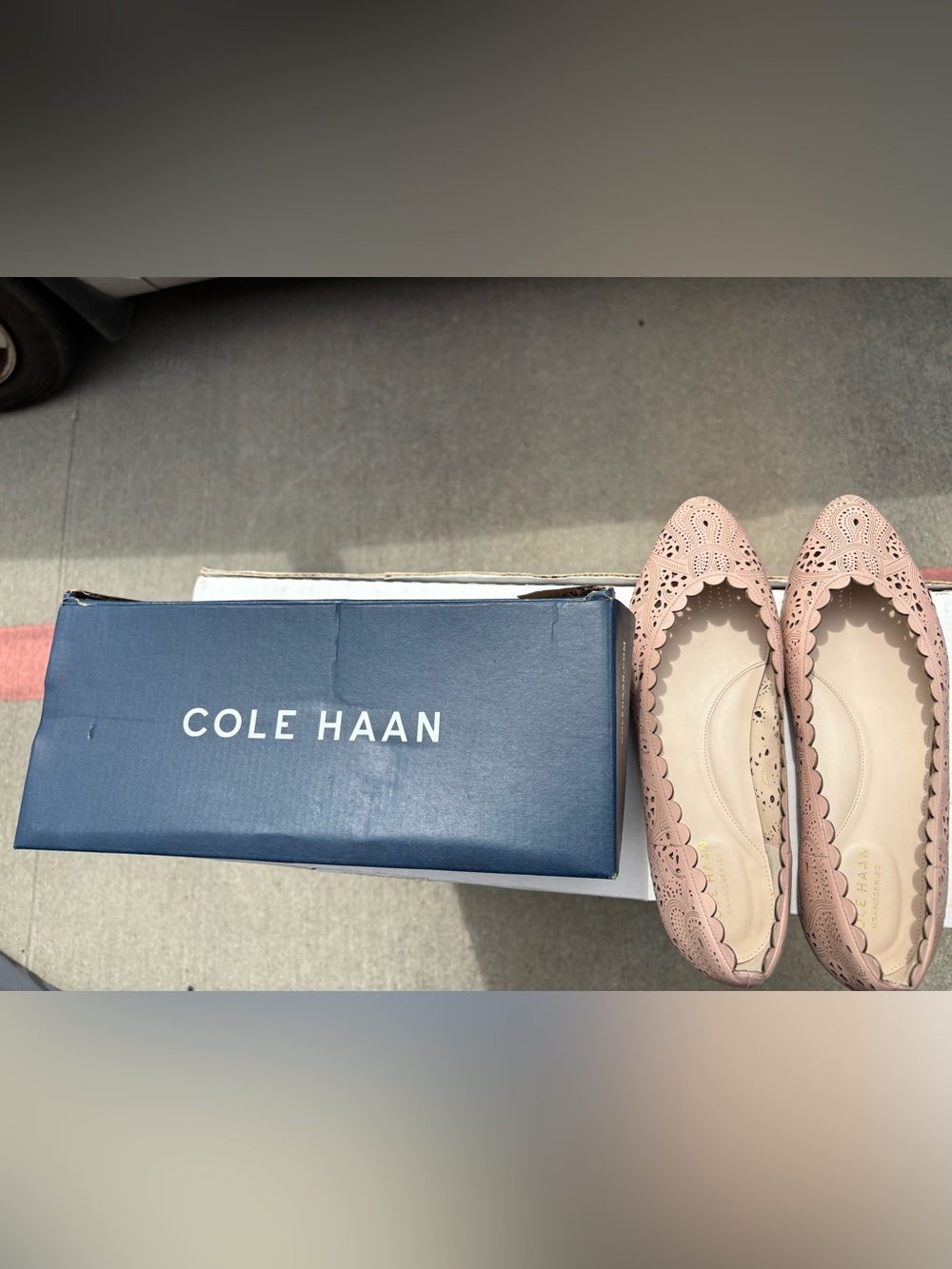 Cole Haan Pink Laser-Cut Scalloped Ballet Flats